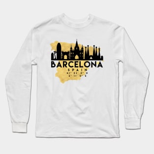 Barcelona Spain Skyline Map Art Long Sleeve T-Shirt